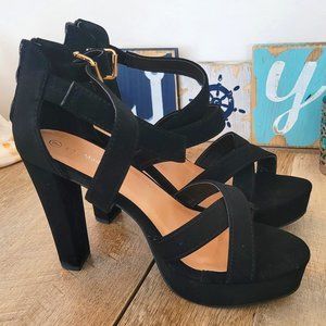 Top Moda Women's Peep Toe Platform Chunky High Heel